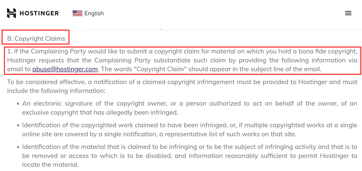 hostinger copyright policy