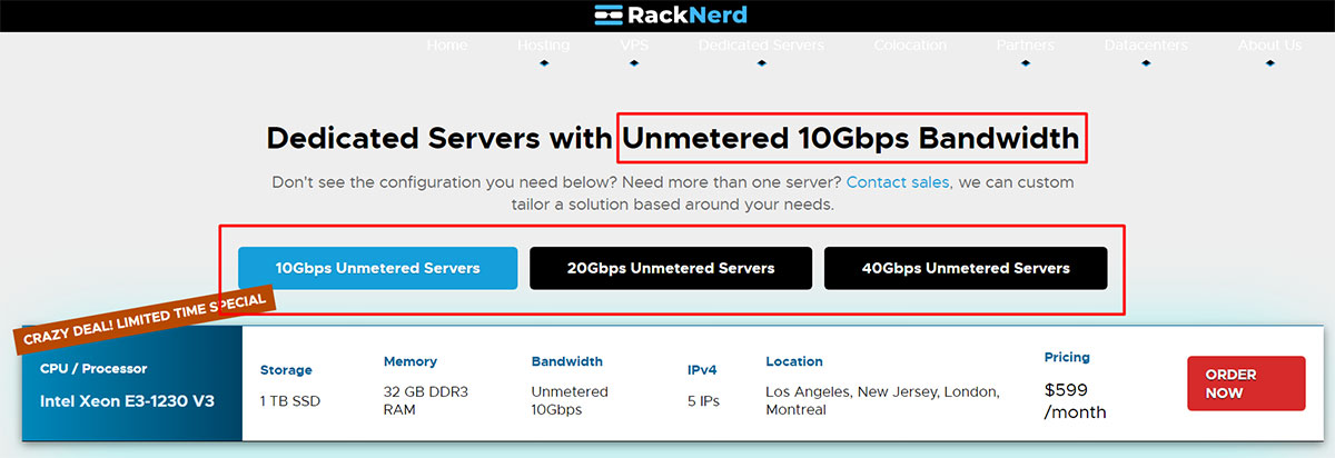 racknerd available bandwidth options